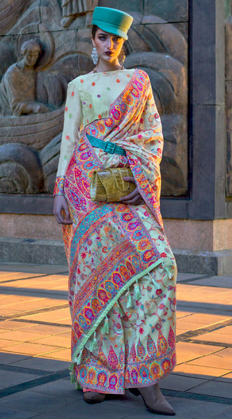 Opulent Sky Pashmina Saree With Preferable Blouse Piece