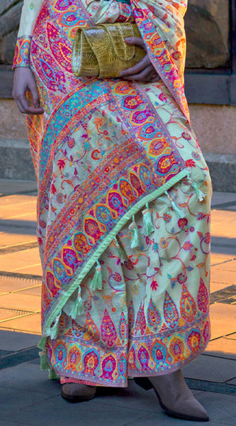 Opulent Sky Pashmina Saree With Preferable Blouse Piece