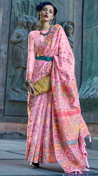 Desuetude Pink Pashmina Saree With Desultory Blouse Piece