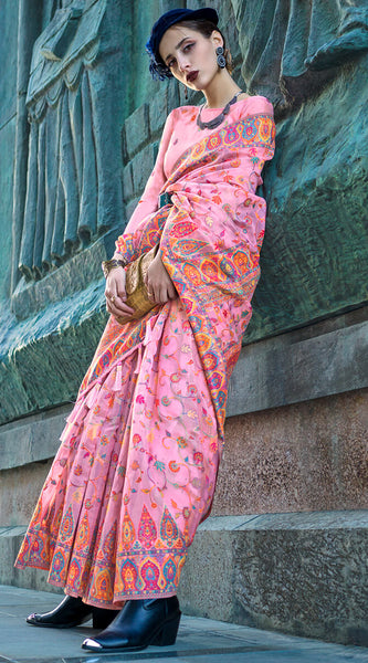 Desuetude Pink Pashmina Saree With Desultory Blouse Piece