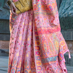 Desuetude Pink Pashmina Saree With Desultory Blouse Piece