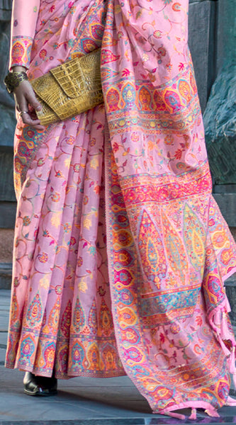 Desuetude Pink Pashmina Saree With Desultory Blouse Piece