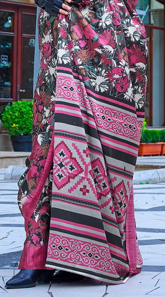 Desiring Magenta Digital Printed Satin Silk Saree With Opulent Blouse Piece