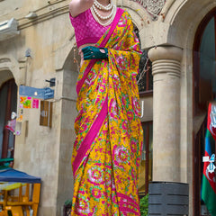 Rhapsodic Yellow Digital Printed Satin Silk Saree With Opulent Blouse Piece
