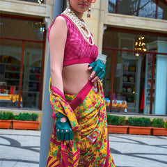 Rhapsodic Yellow Digital Printed Satin Silk Saree With Opulent Blouse Piece