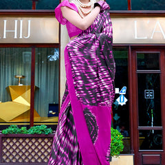 Dulcet Purple Digital Printed Satin Silk Saree With Ethereal Blouse Piece