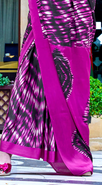 Dulcet Purple Digital Printed Satin Silk Saree With Ethereal Blouse Piece