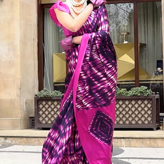 Dulcet Purple Digital Printed Satin Silk Saree With Ethereal Blouse Piece
