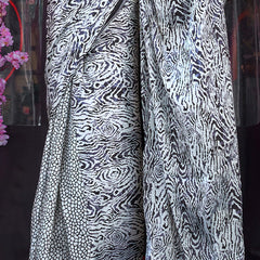Engaging Grey Digital Printed Satin Silk Saree With Magnetic Blouse Piece
