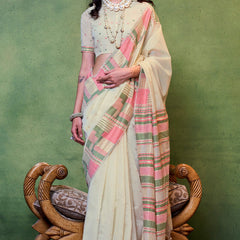 Unique Beige Cotton Silk Saree With Intricate Blouse Piece