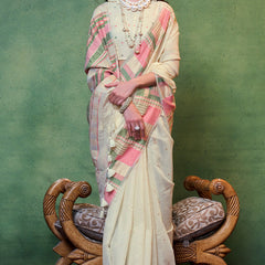 Unique Beige Cotton Silk Saree With Intricate Blouse Piece