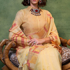 Engrossing Yellow Cotton Silk Saree With Prominent Blouse Piece