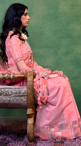 Flameboyant Pink Cotton Silk Saree With Fancifull Blouse Piece
