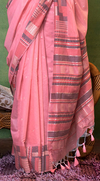 Flameboyant Pink Cotton Silk Saree With Fancifull Blouse Piece