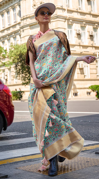 Petrichor Pista Organza Silk Saree With Sumptuous Blouse Piece