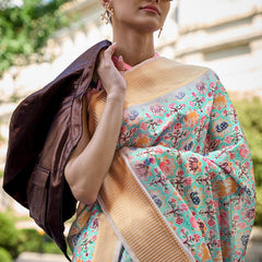 Petrichor Pista Organza Silk Saree With Sumptuous Blouse Piece