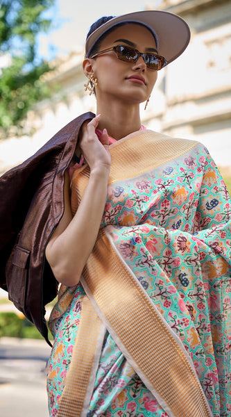Petrichor Pista Organza Silk Saree With Sumptuous Blouse Piece