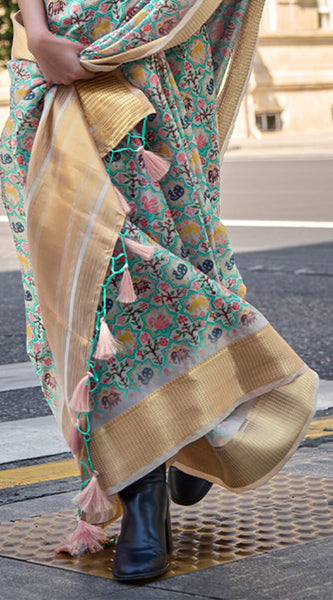 Petrichor Pista Organza Silk Saree With Sumptuous Blouse Piece