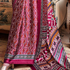 Aplomb Wine Digital Printed Satin Silk Saree With Ravishing Blouse Piece