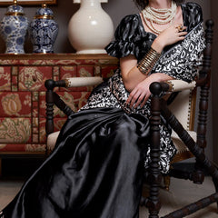 Scintilla Black Digital Printed Satin Silk Saree With Murmurous Blouse Piece