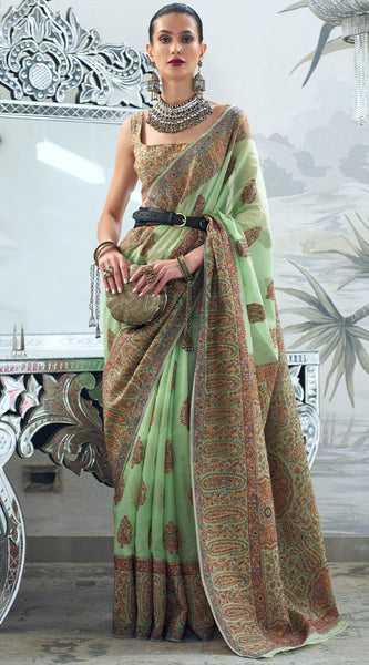 Stunning Green Pashmina saree With Classy Blouse Piece
