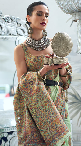 Stunning Green Pashmina saree With Classy Blouse Piece