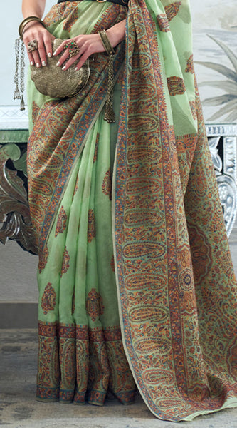 Stunning Green Pashmina saree With Classy Blouse Piece