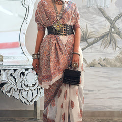 Impressive Beige Pashmina saree With Phenomenal Blouse Piece