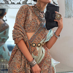 Groovy Sky Pashmina saree With Twirling Blouse Piece