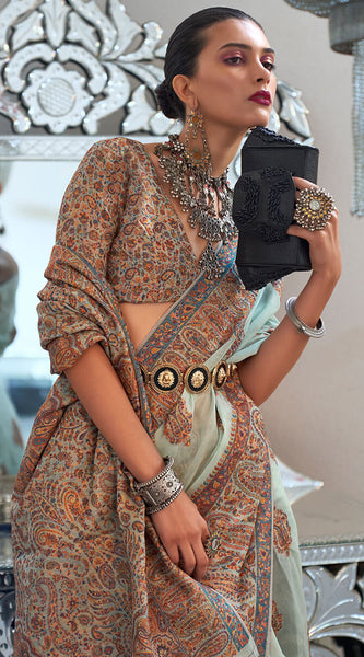 Groovy Sky Pashmina saree With Twirling Blouse Piece