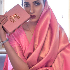 Lovely Pink Kanjivaram Silk Saree With Mesmerising Blouse Piece