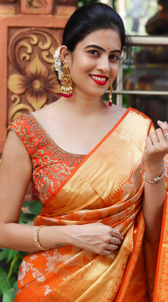 Felicitous Orange Soft Banarasi Silk Saree With Enchanting Blouse Piece