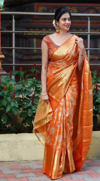 Felicitous Orange Soft Banarasi Silk Saree With Enchanting Blouse Piece