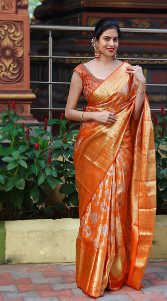 Felicitous Orange Soft Banarasi Silk Saree With Enchanting Blouse Piece