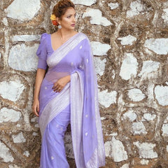 Ratatouille Lavender Linen Silk Saree With Felicitous Blouse Piece