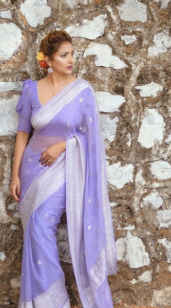 Ratatouille Lavender Linen Silk Saree With Felicitous Blouse Piece