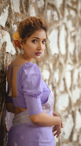 Ratatouille Lavender Linen Silk Saree With Felicitous Blouse Piece