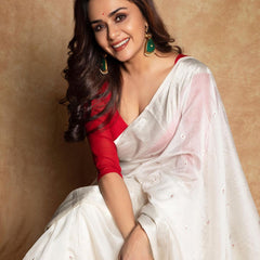 Devastating White Linen Silk Saree With Prodigal Blouse Piece