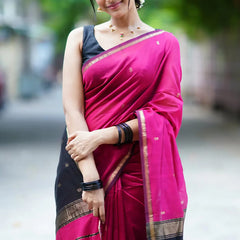 Smashing Dark Pink Cotton Silk Saree With Prodigal Blouse Piece