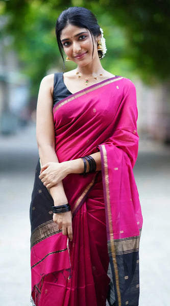Smashing Dark Pink Cotton Silk Saree With Prodigal Blouse Piece