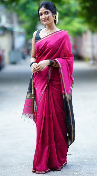 Smashing Dark Pink Cotton Silk Saree With Prodigal Blouse Piece