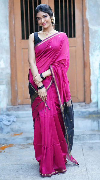 Smashing Dark Pink Cotton Silk Saree With Prodigal Blouse Piece