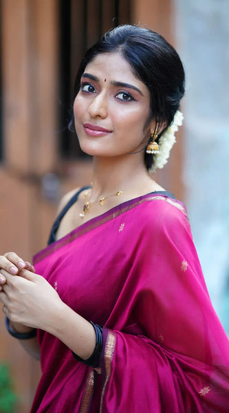 Smashing Dark Pink Cotton Silk Saree With Prodigal Blouse Piece
