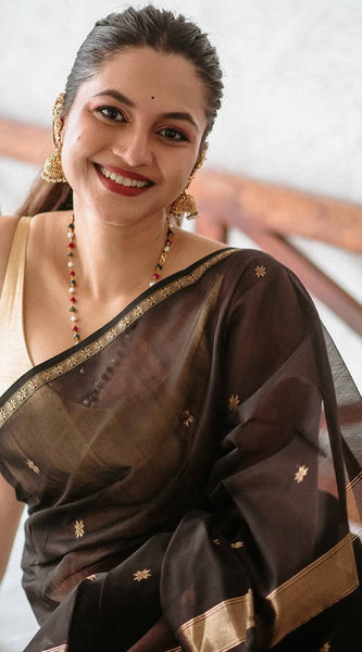 Delightful Black Cotton Silk Saree With Murmurous Blouse Piece