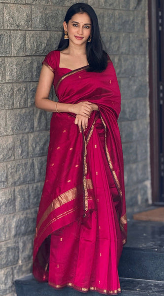 Deserving Dark Pink Cotton Silk Saree With Gorgeous Blouse Piece