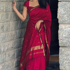Deserving Dark Pink Cotton Silk Saree With Gorgeous Blouse Piece