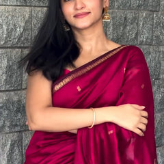 Deserving Dark Pink Cotton Silk Saree With Gorgeous Blouse Piece