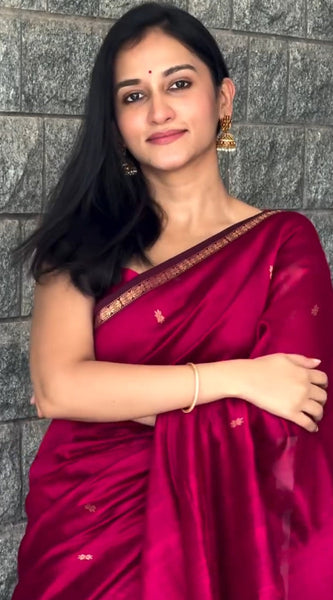 Deserving Dark Pink Cotton Silk Saree With Gorgeous Blouse Piece