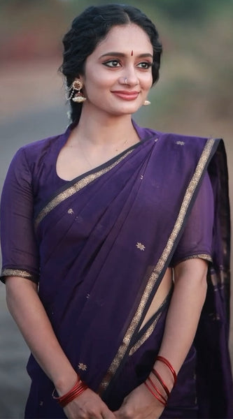 Pleasurable Purple Cotton Silk Saree With Imaginative Blouse Piece