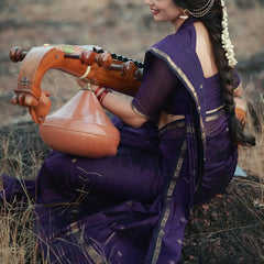 Pleasurable Purple Cotton Silk Saree With Imaginative Blouse Piece